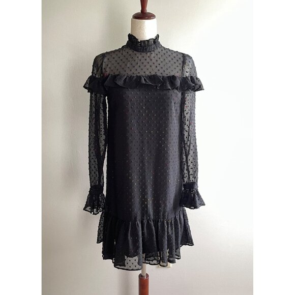 Betsey Johnson Dresses & Skirts - Betsey Johnson High Neck Ruffle Dress Womens 0 Black Sheer Sparkle